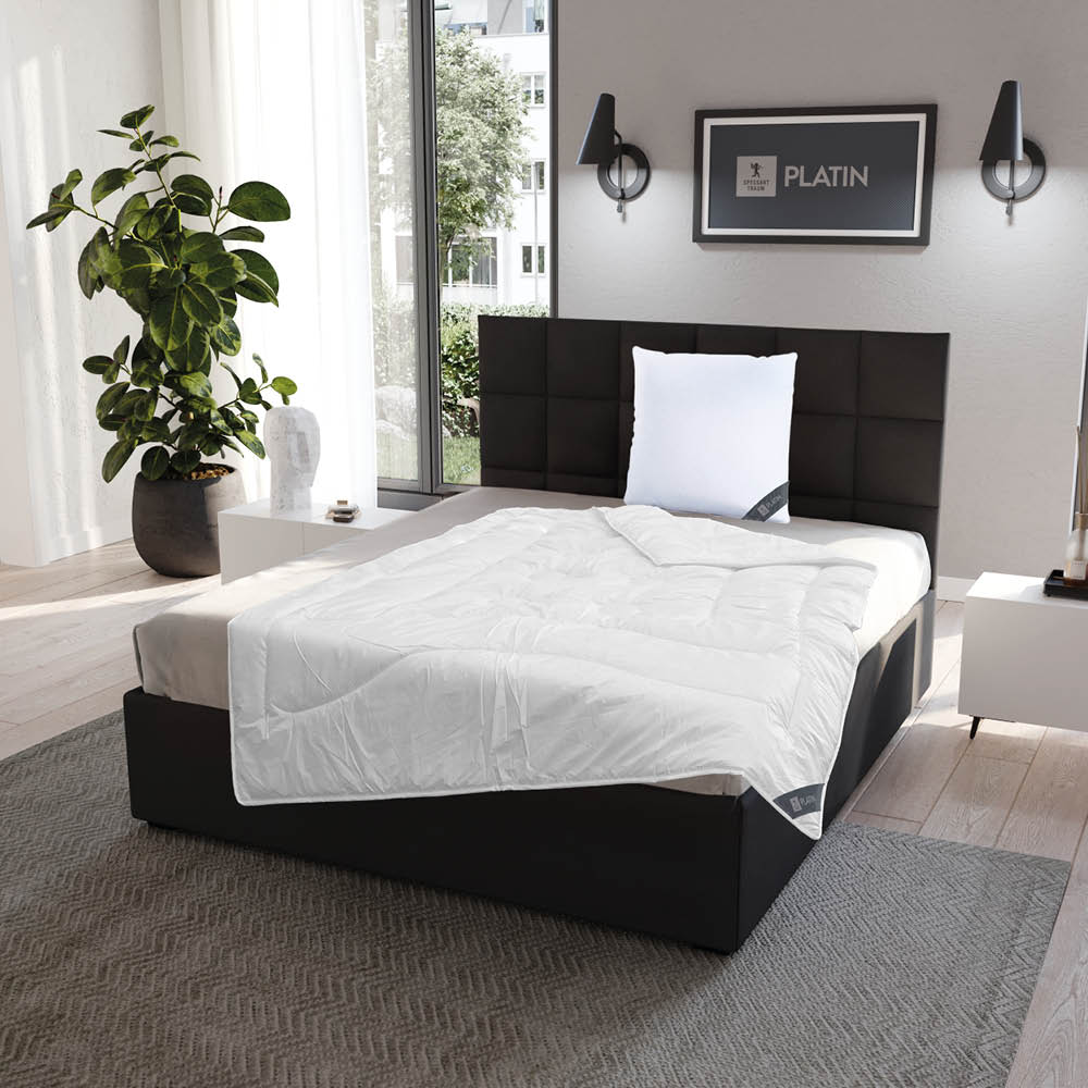 Faser Steppbettdecke Platin, extrem leichte Quallofil Premium 3D-Markenfaser mit höchster Bauschkraft / 100% Polyester