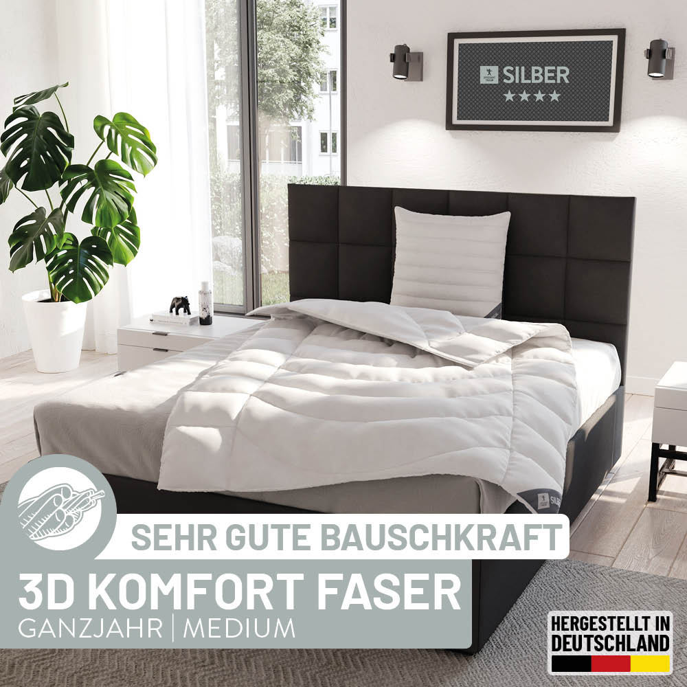 Faser Steppbettdecke Silber, 100 % hochwertige 3D-Hohlfaser