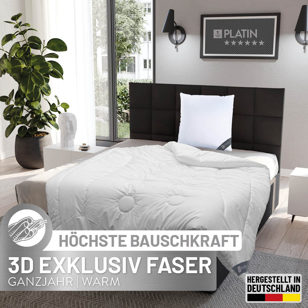 Faser Steppbettdecke Platin, extrem leichte Quallofil Premium 3D-Markenfaser mit höchster Bauschkraft / 100% Polyester