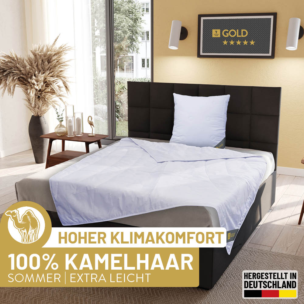 Kamelhaarbettdecke Gold, reiner feinster Kamelhaar Flaum (superentrgrannt) / 100 % Kamelhaar
