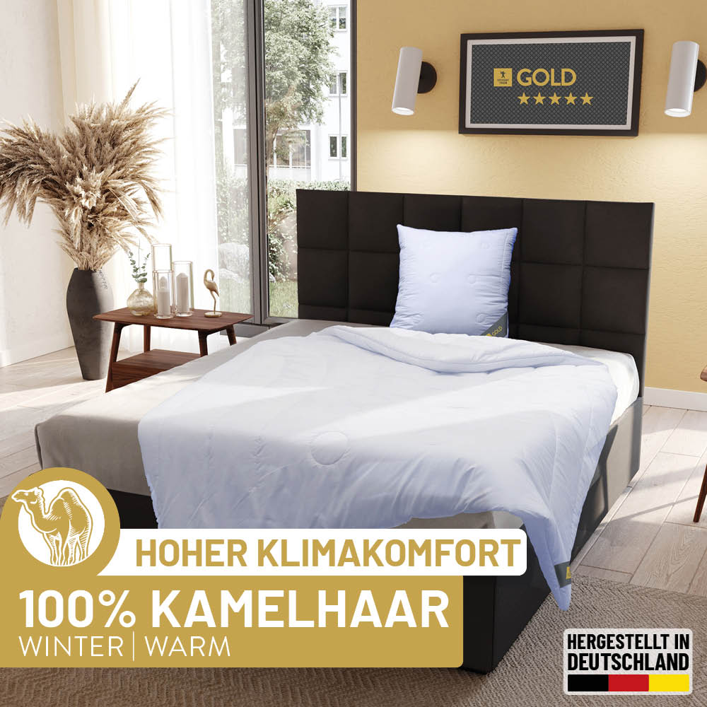 Kamelhaarbettdecke Gold, reiner feinster Kamelhaar Flaum (superentrgrannt) / 100 % Kamelhaar