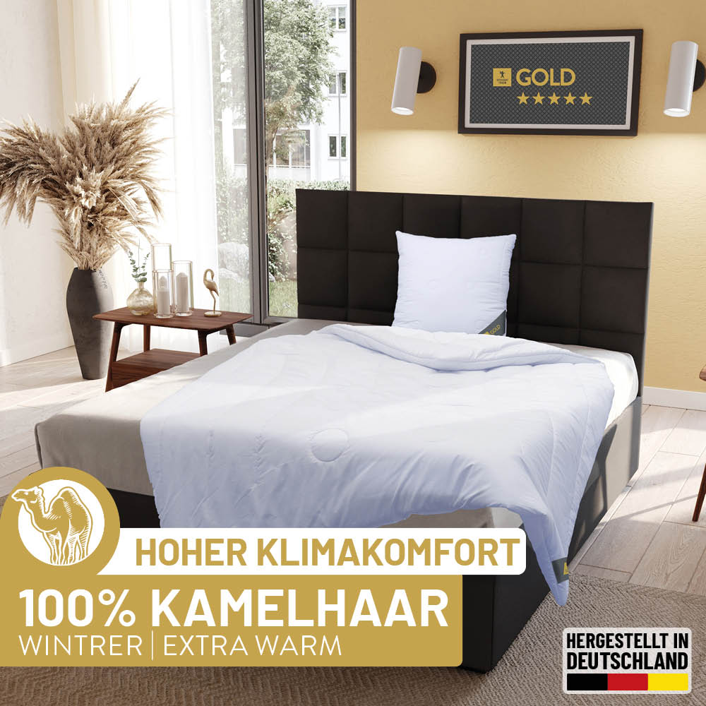 Kamelhaarbettdecke Gold, reiner feinster Kamelhaar Flaum (superentrgrannt) / 100 % Kamelhaar