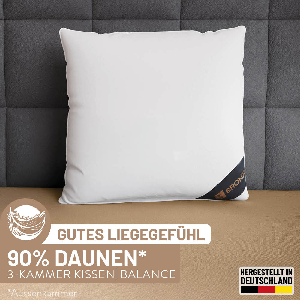3-Kammer Daunenkissen Bronze, 90 % Daunen / 10 % Federn (Außen)