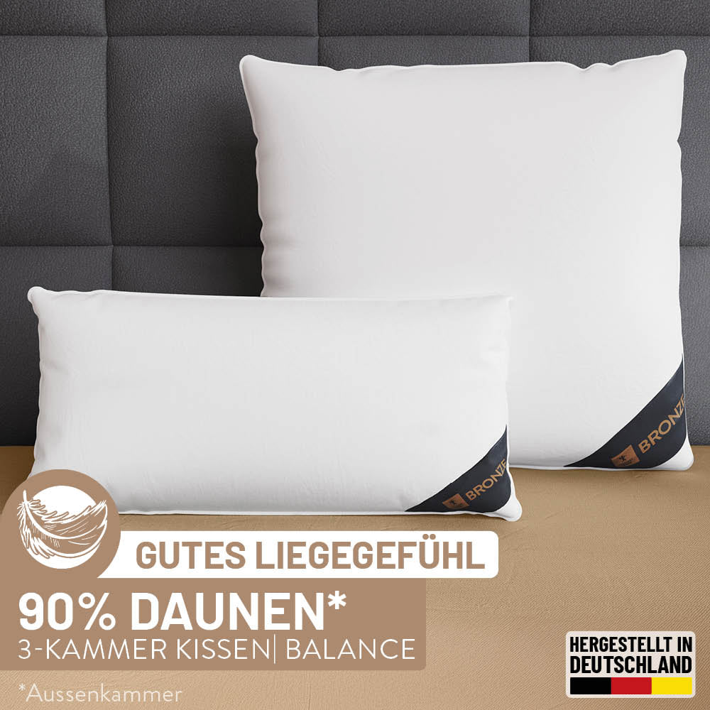 3-Kammer Daunenkissen Bronze, 90 % Daunen / 10 % Federn (Außen)