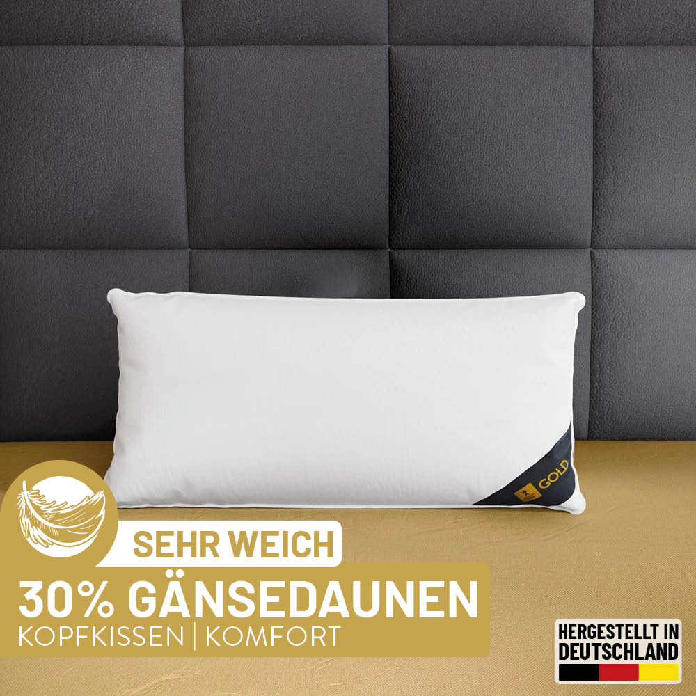 Gänsefedern- und Gänsedaunenkissen Gold, 30 % Gänsedaunen / 70 % Gänsefedern