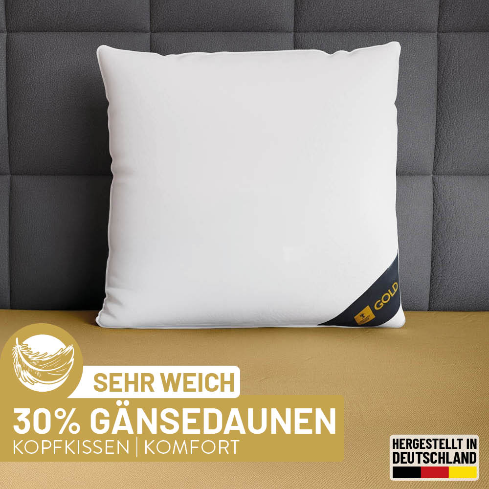 Gänsefedern- und Gänsedaunenkissen Gold, 30 % Gänsedaunen / 70 % Gänsefedern