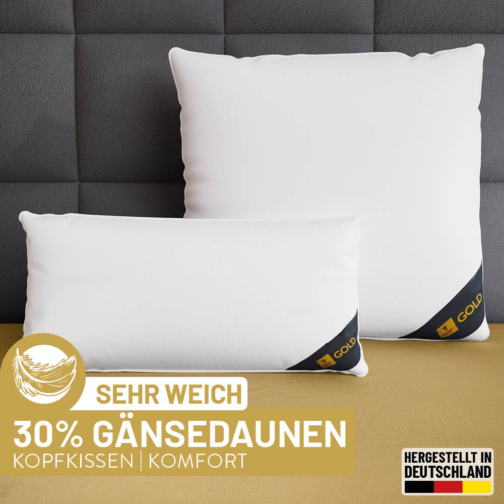 Gänsefedern- und Gänsedaunenkissen Gold, 30 % Gänsedaunen / 70 % Gänsefedern
