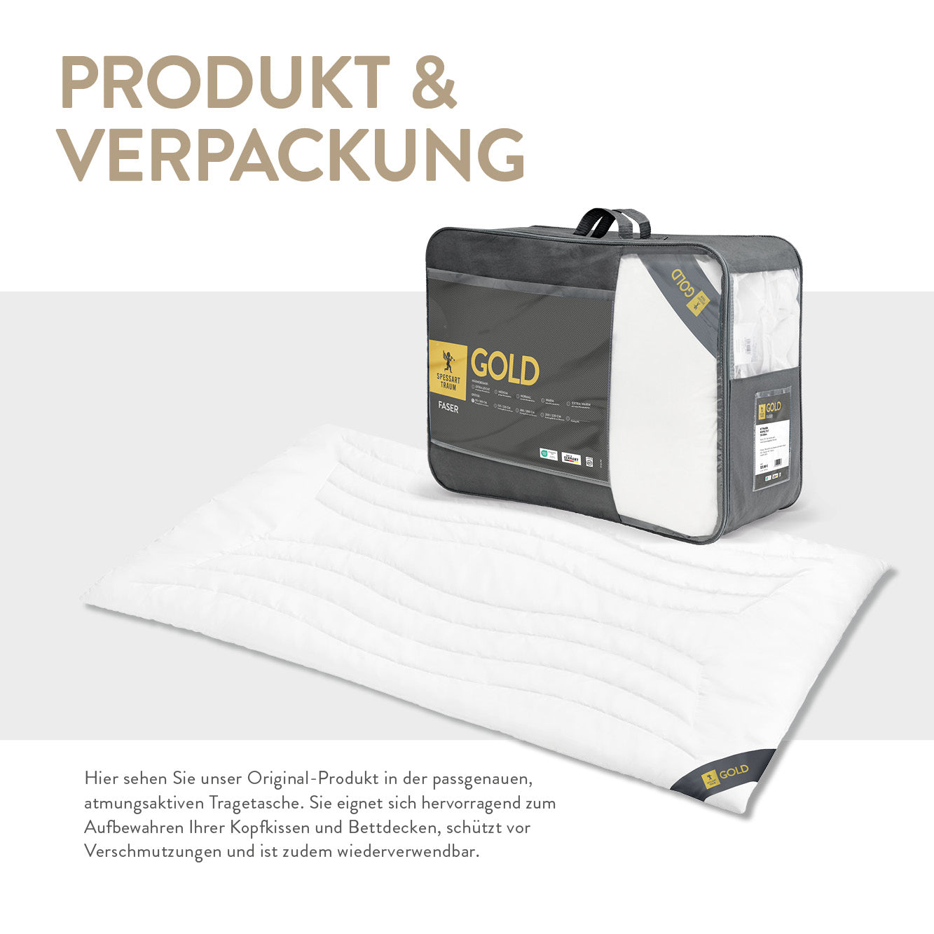 Faser Steppbettdecke Gold, superleichte Hollofil Spring 3D-Markenfaser / 100% Polyester