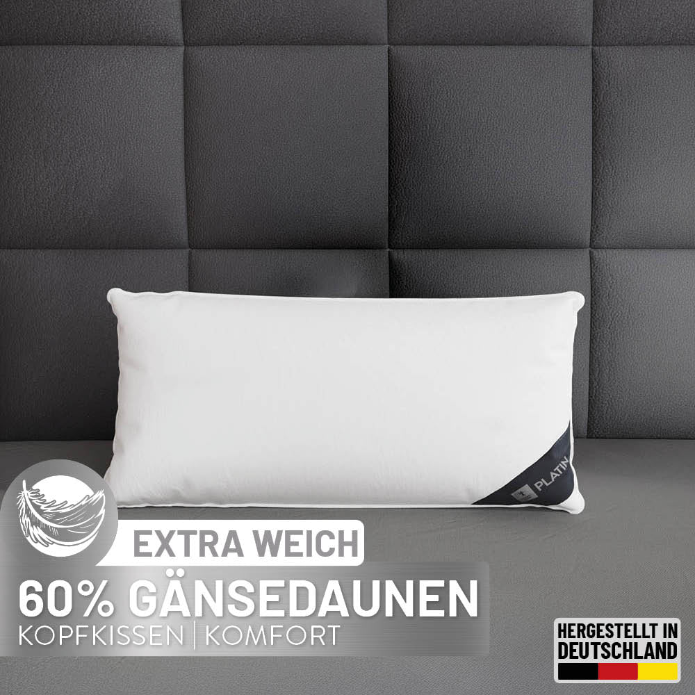 Gänsedaunenkissen Platin, 60 % Gänsedaunen / 40 % Gänsefedern
