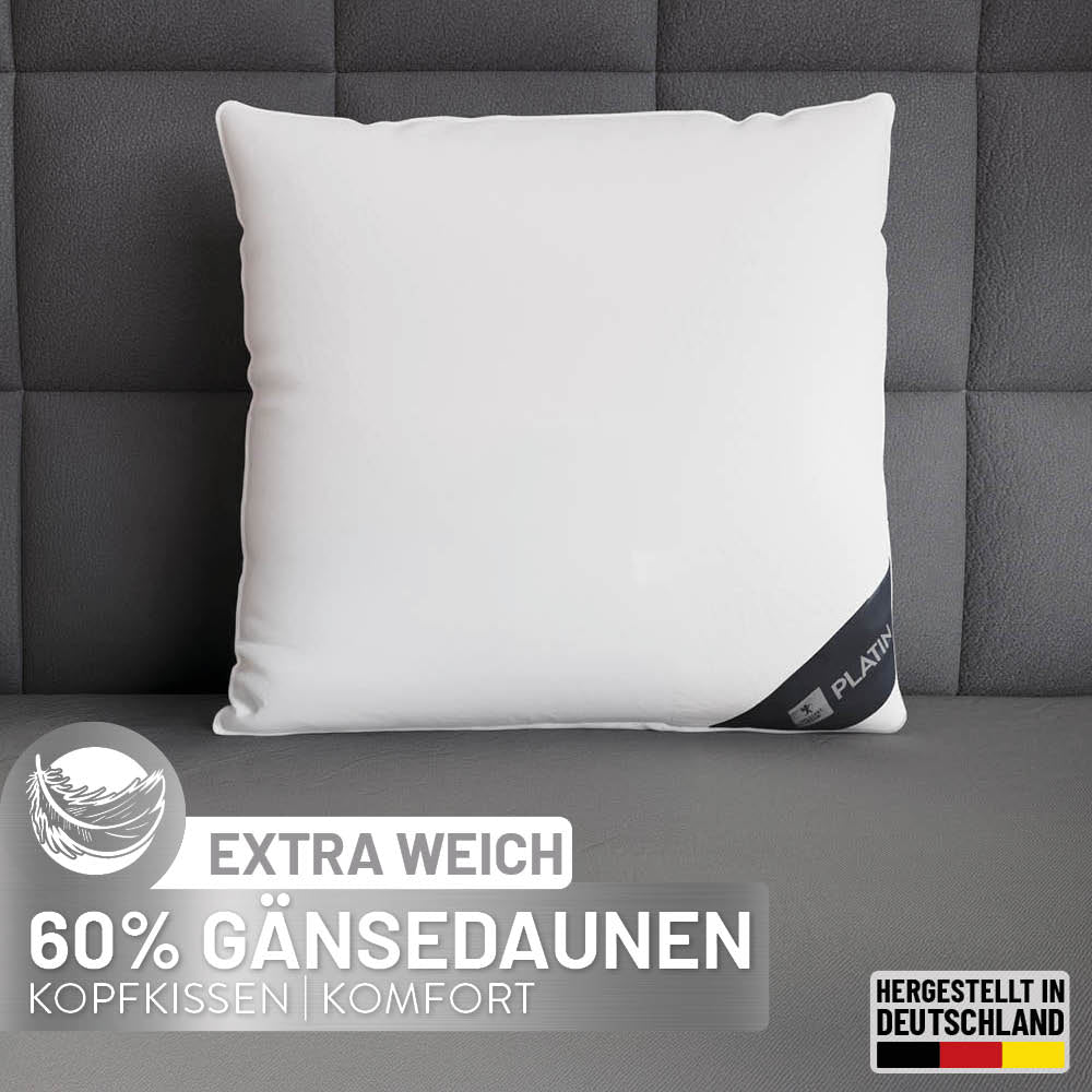 Gänsedaunenkissen Platin, 60 % Gänsedaunen / 40 % Gänsefedern