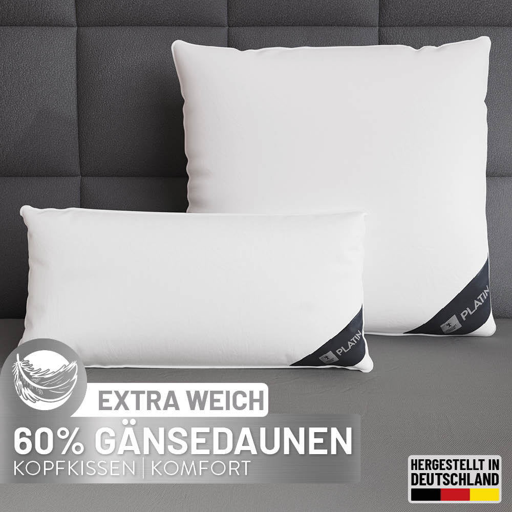 Gänsedaunenkissen Platin, 60 % Gänsedaunen / 40 % Gänsefedern
