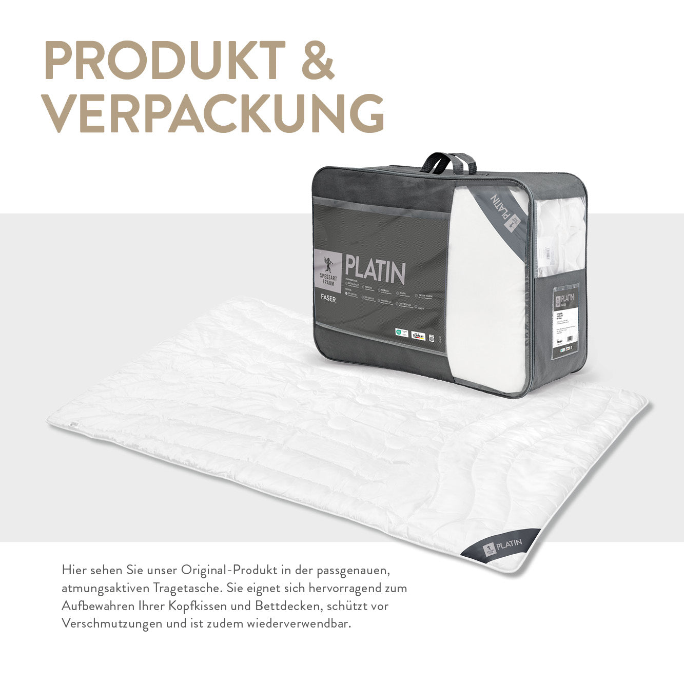 Faser Steppbettdecke Platin, extrem leichte Quallofil Premium 3D-Markenfaser mit höchster Bauschkraft / 100% Polyester
