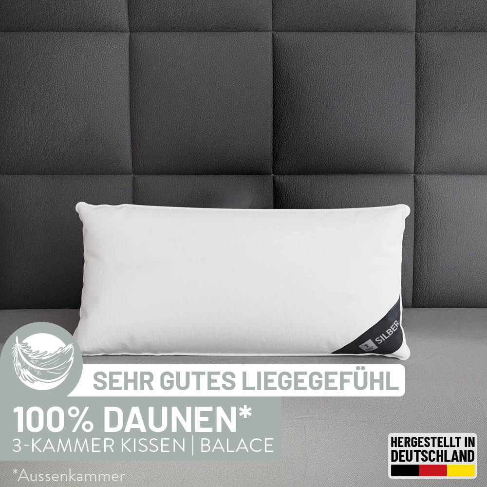 3-Kammer Daunenkissen Silber, 100 % Daunen (Außen)
