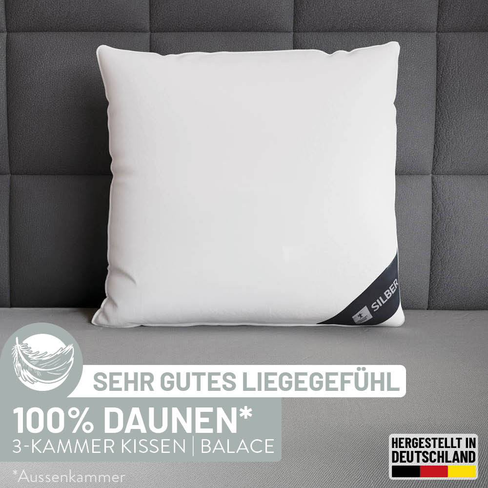 3-Kammer Daunenkissen Silber, 100 % Daunen (Außen)