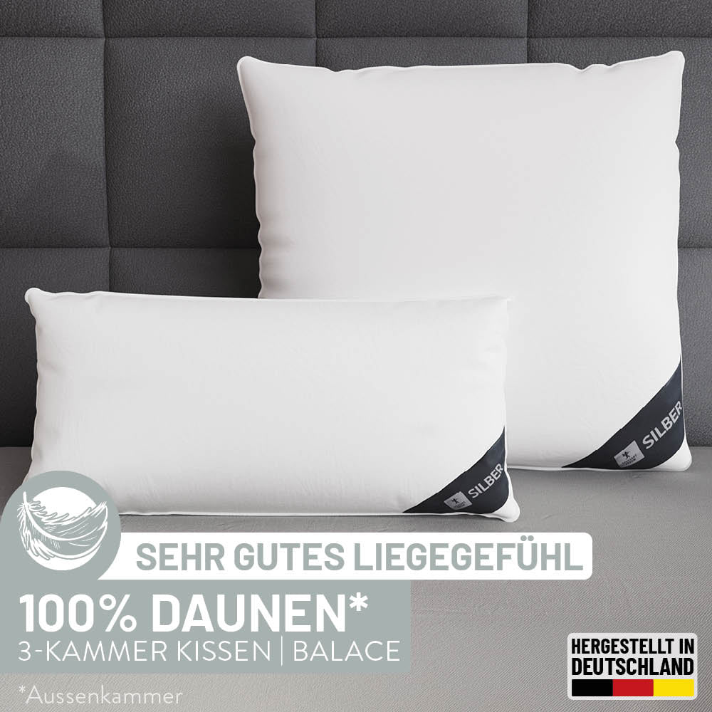 3-Kammer Daunenkissen Silber, 100 % Daunen (Außen)