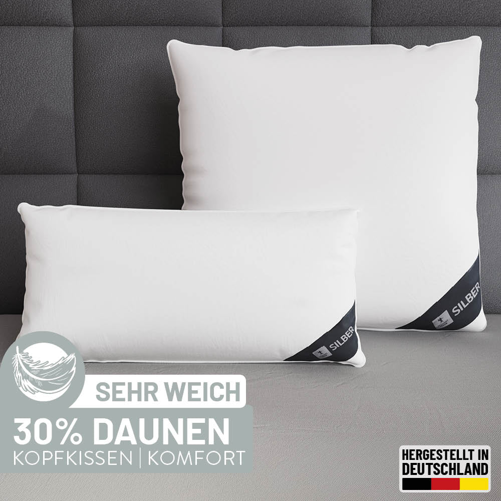 Federn- und Daunenkissen Silber, 30 % Daunen / 70 % Federn