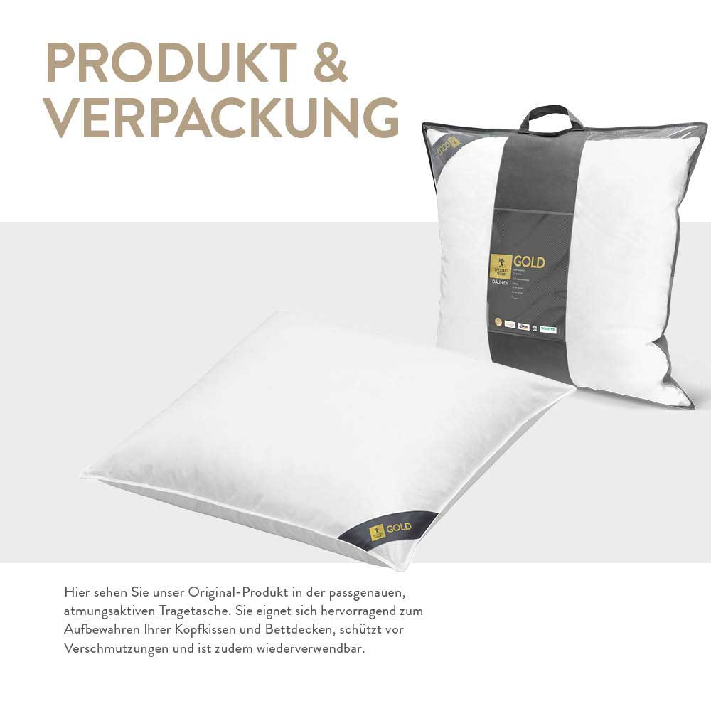3-Kammer Gänsedaunenkissen Gold, 90 % Gänsedaunen / 10 % Gänsefedern