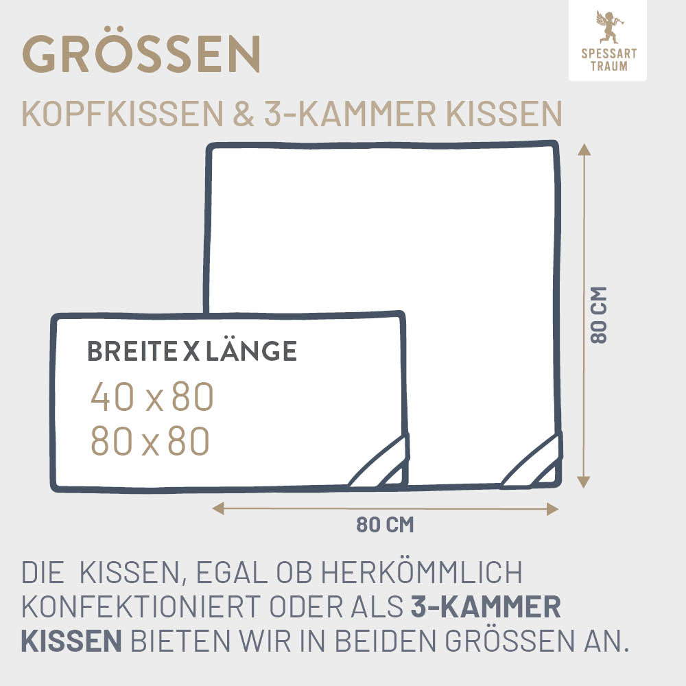 3-Kammer Daunenkissen Bronze, 90 % Daunen / 10 % Federn (Außen)