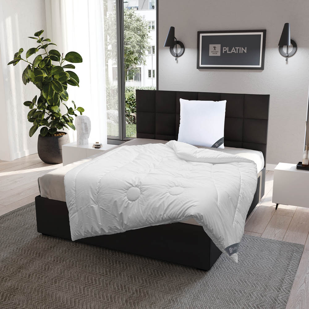 Faser Steppbettdecke Platin, extrem leichte Quallofil Premium 3D-Markenfaser mit höchster Bauschkraft / 100% Polyester