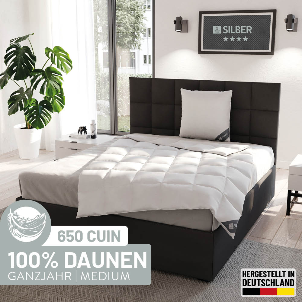 Daunenbettdecke Silber, 100 % Daunen