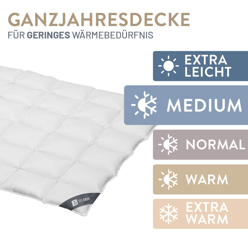 Daunenbettdecke Silber, 100 % Daunen