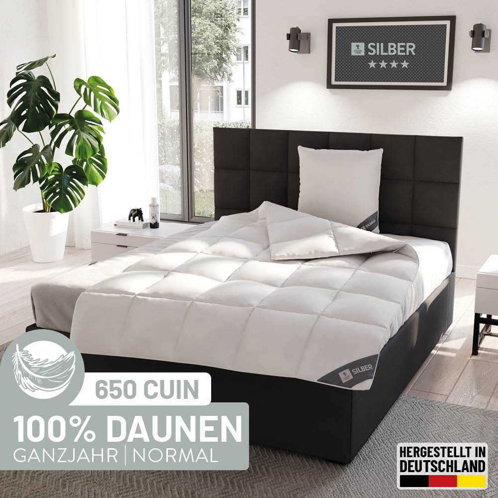 Daunenbettdecke Silber, 100 % Daunen