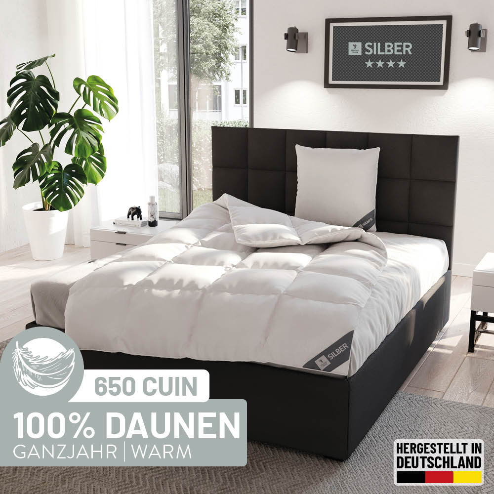 Daunenbettdecke Silber, 100 % Daunen