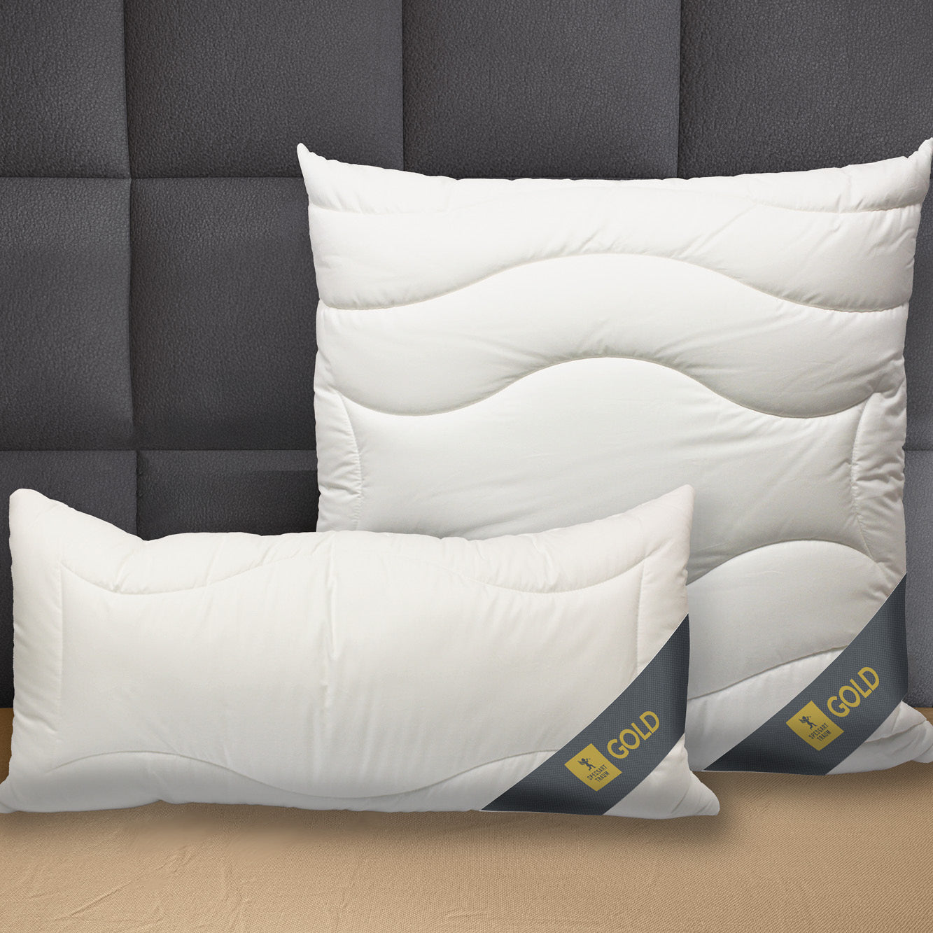 3-Kammer Faserkissen Gold, Hollofil Spring 3D-Markenfaser / 100% Polyester (Außen)