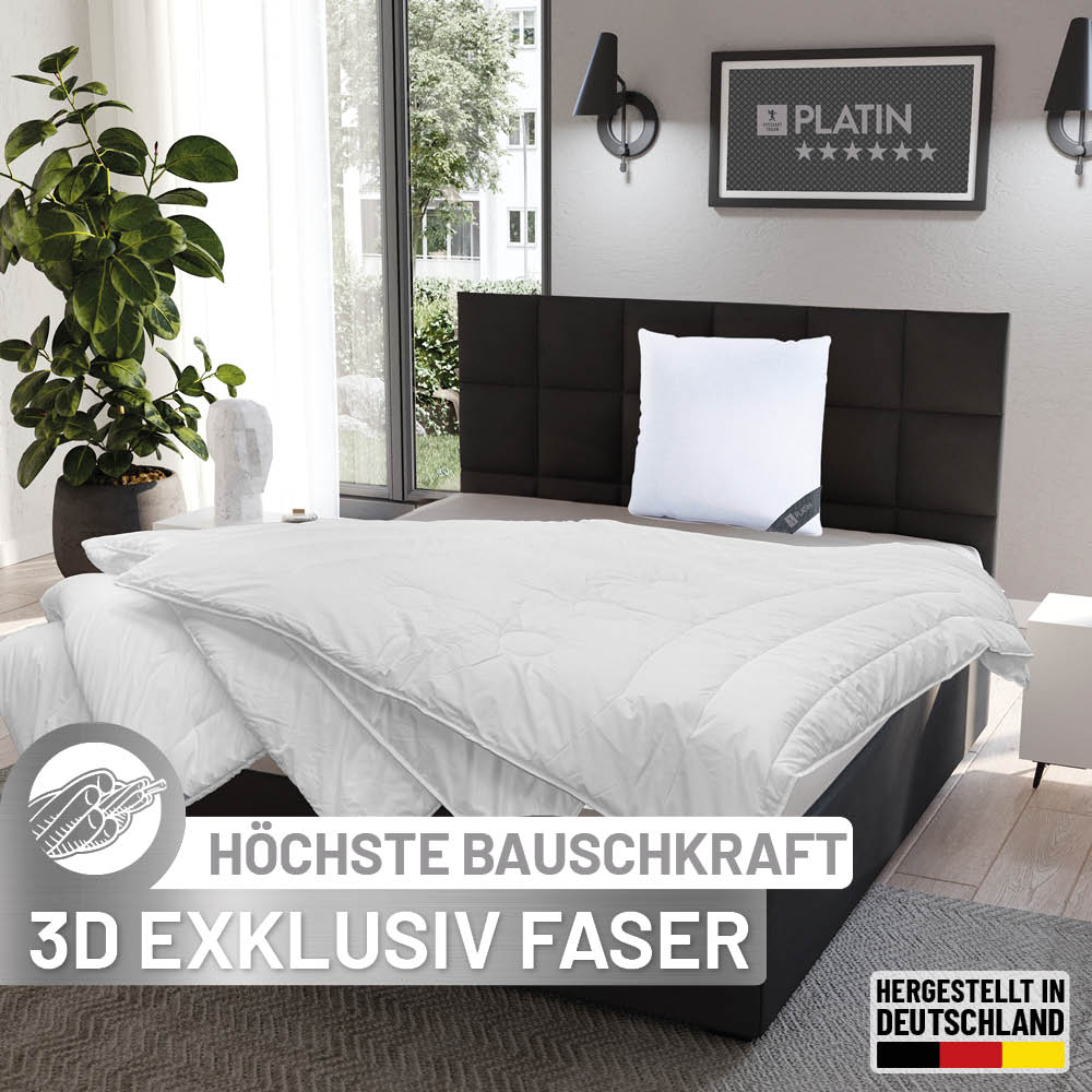 Faser Steppbettdecke Platin, extrem leichte Quallofil Premium 3D-Markenfaser mit höchster Bauschkraft / 100% Polyester