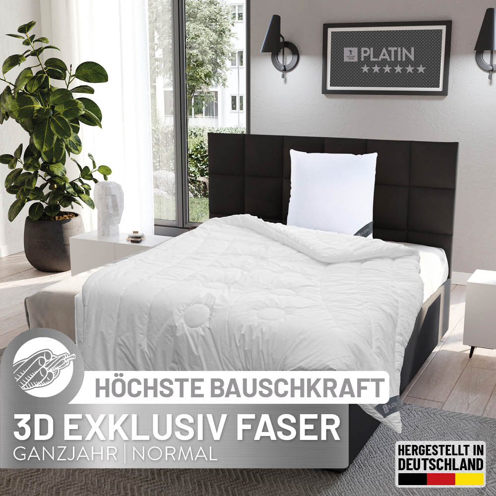 Faser Steppbettdecke Platin, extrem leichte Quallofil Premium 3D-Markenfaser mit höchster Bauschkraft / 100% Polyester