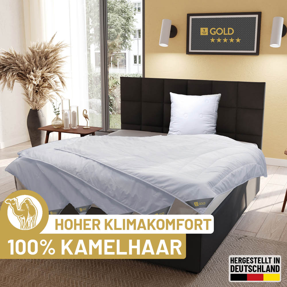 Kamelhaarbettdecke Gold, reiner feinster Kamelhaar Flaum (superentrgrannt) / 100 % Kamelhaar