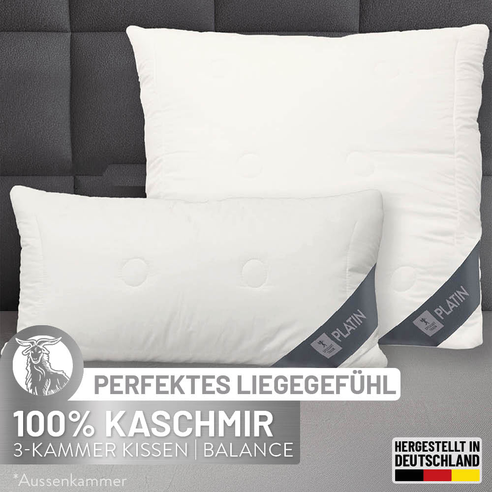 3-Kammer Kaschmirkissen Platin, reiner feinster Kaschmir Flaum / 100 % Kaschmir (Außen)