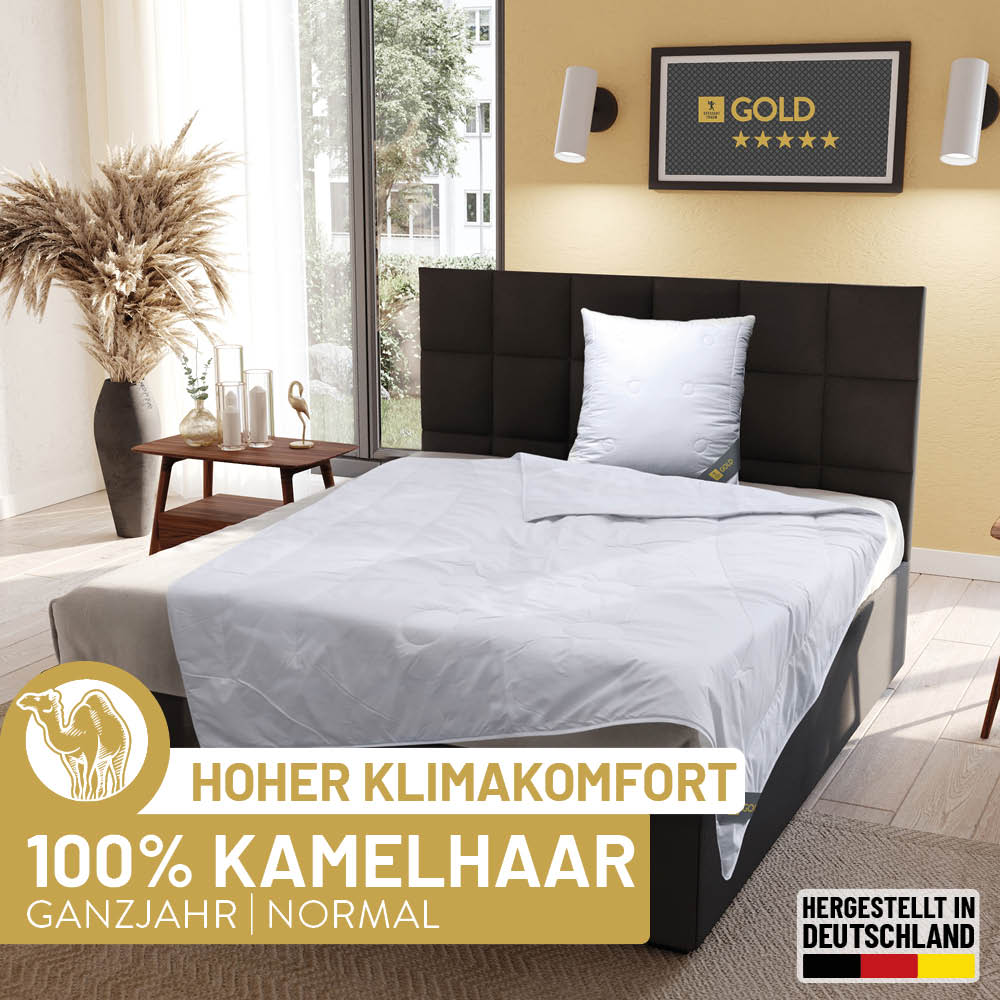 Kamelhaarbettdecke Gold, reiner feinster Kamelhaar Flaum (superentrgrannt) / 100 % Kamelhaar